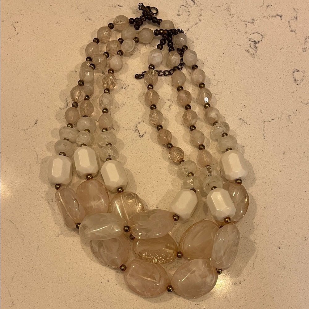 Women's Quartz and White Multi-Strand Beaded Statement Necklace